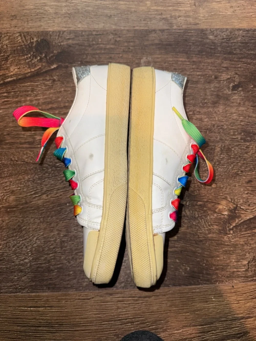 SAINT LAURENT White leather sneakers with rainbow shoelaces - Picture 2 of 5